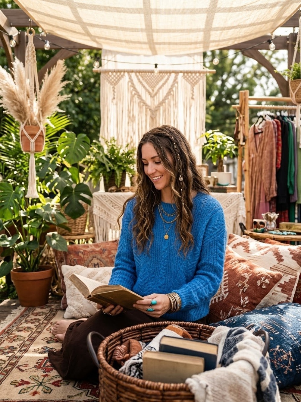 Sundance Electric Blue Textured Crewneck Sweater